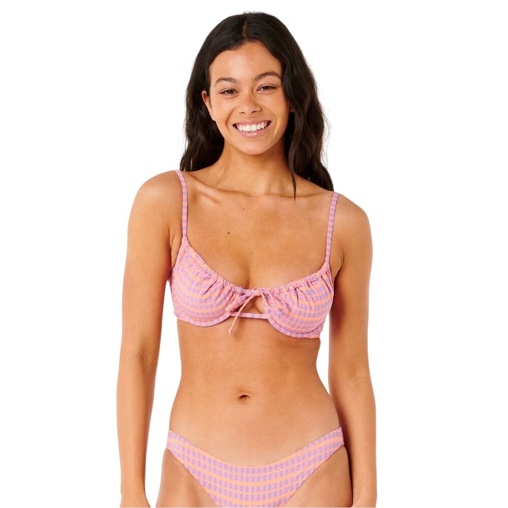 Rip Curl Isles Plaid D-DD Balconette Bikini Top - NWT Size Small